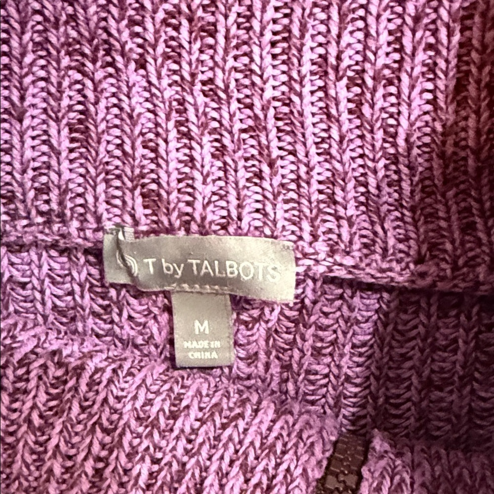 T by Talbots Purple Two-Tone Turtleneck quarter zip Knit Sweater Size Medium - Picture 2 of 7